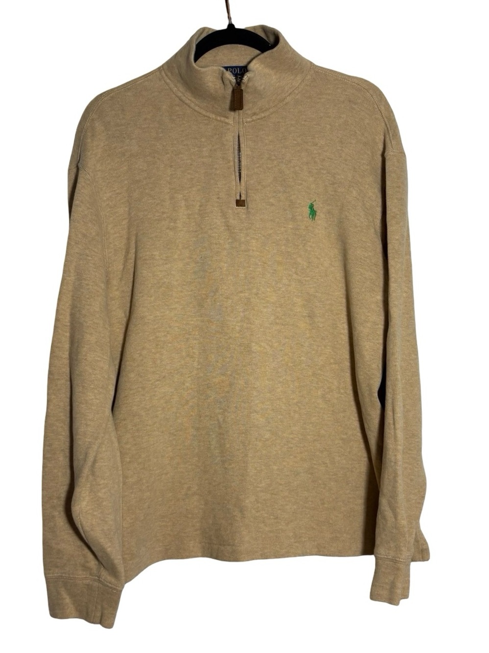 Ralph Lauren Men’s Tan Zip-Front Sweater with Green Pony